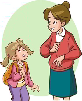 mom talk to her daughter gently cartoon vector