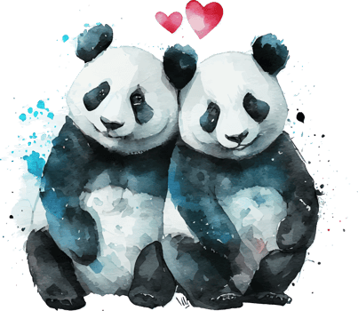 Cute Watercolor Lovely Panda with Heart png