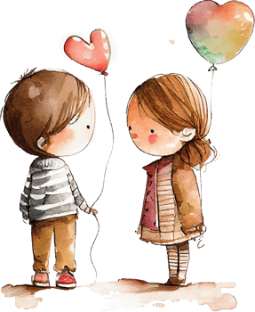 Watercolor Lovely Couple with Heart Balloon png