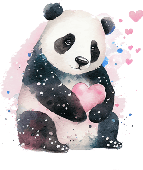 Cute Watercolor Lovely Panda with Heart png