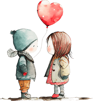 Watercolor Lovely Couple with Heart Balloon png