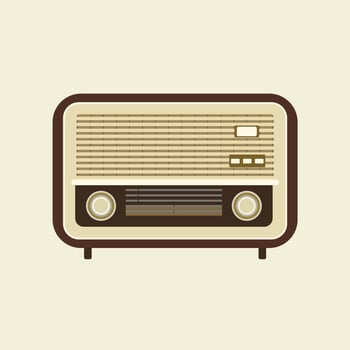 antique vintage radio flat design vector illustration. analogue retro radio, classic style