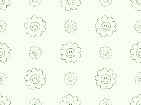 Flower cartoon character seamless pattern on green background vector