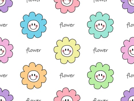Flowers cartoon character seamless pattern on white background vector