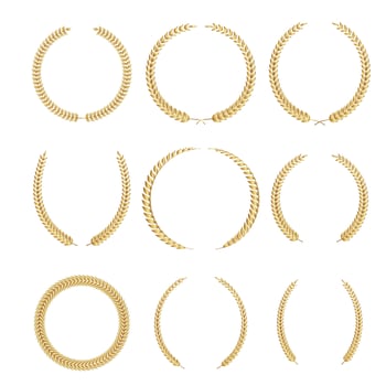 Set of golden laurel wreath for logo isolated on the white background. vector