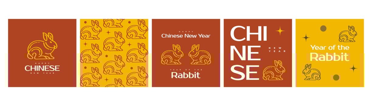 2023 Chinese New Year - year of the Rabbit poster set. Minimal and trendy poster template with cute rabbit illustration vector