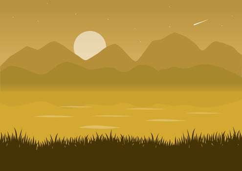 lake landscape vector illustration with a yellow silhouette