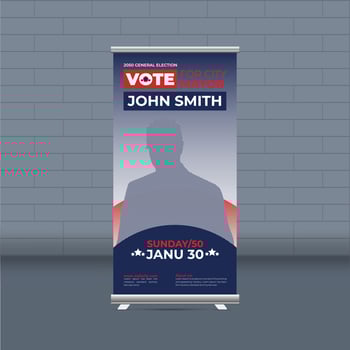 Election campaign roll-up banner template for district political election voting publicity banner design vector layout