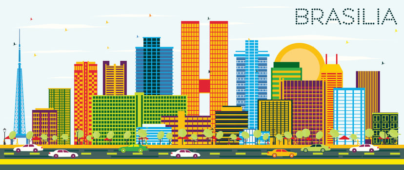 Brasilia Brazil City Skyline with Color Buildings and Blue Sky. vector
