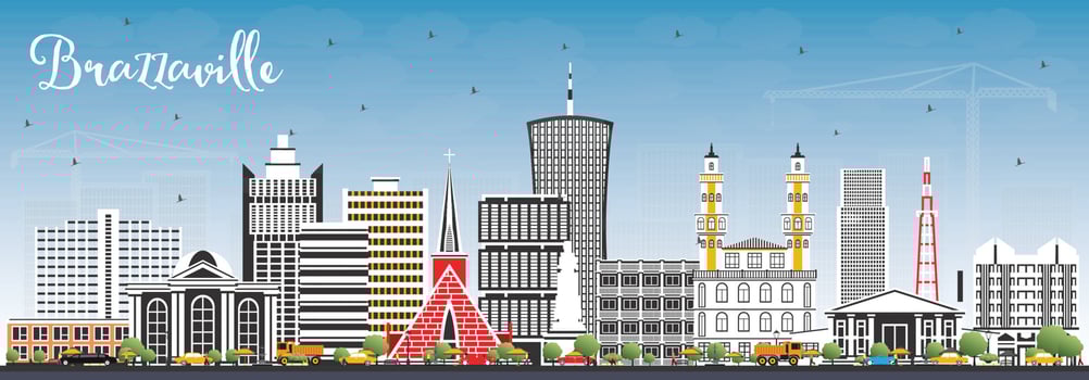 Brazzaville Republic of Congo City Skyline with Gray Buildings and Blue Sky. vector