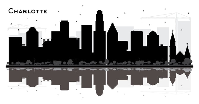 Charlotte City skyline black and white silhouette with Reflections. vector