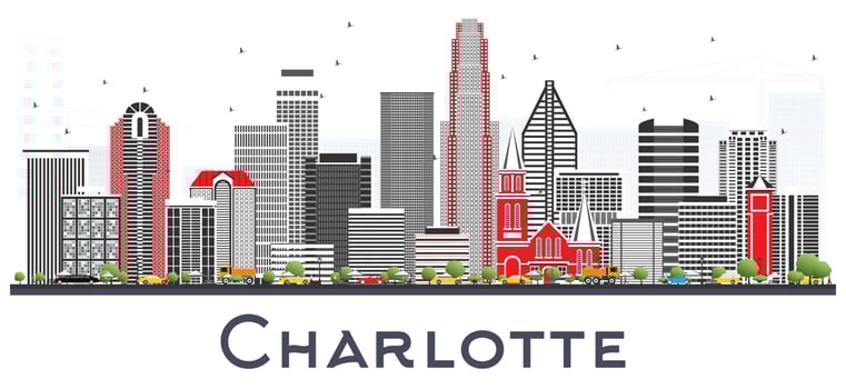 Charlotte NC City Skyline with Gray Buildings Isolated on White. vector