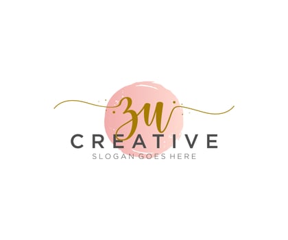 initial ZU Feminine logo beauty monogram and elegant logo design, handwriting logo of initial signature, wedding, fashion, floral and botanical with creative template. vector