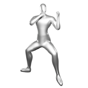 3d silver stickman doing karate stance moves png