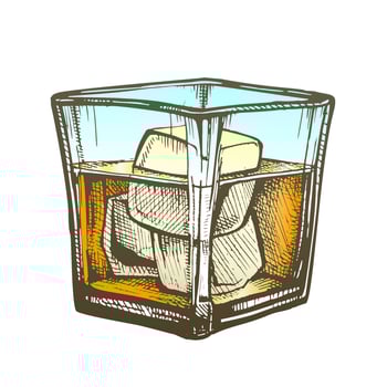 Color Elegance Glass With Brandy And Ice Cubes vector