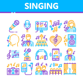 Singing Song Collection Elements Vector Icons Set