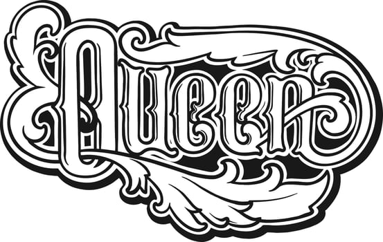 Vintage queen hand lettering word swirls flourish outline Vector illustrations for your work Logo, mascot merchandise t-shirt, stickers and Label designs, poster, greeting cards advertising business
