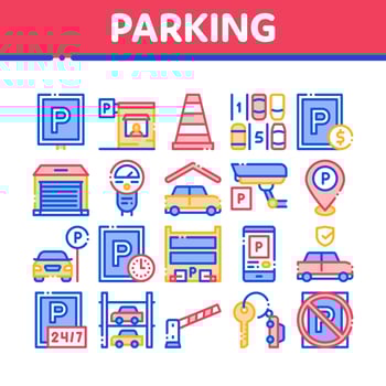 Parking Car Collection Elements Icons Set Vector