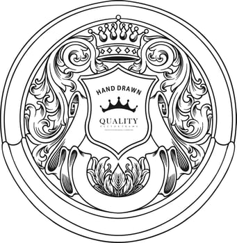Luxury vintage crown badge label swirl ornament silhouette Vector illustrations for your work Logo, mascot merchandise t-shirt, stickers and Label designs, poster, greeting cards advertising business