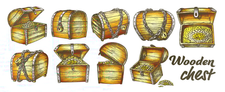 Treasure Chest Collection Color Set Vector