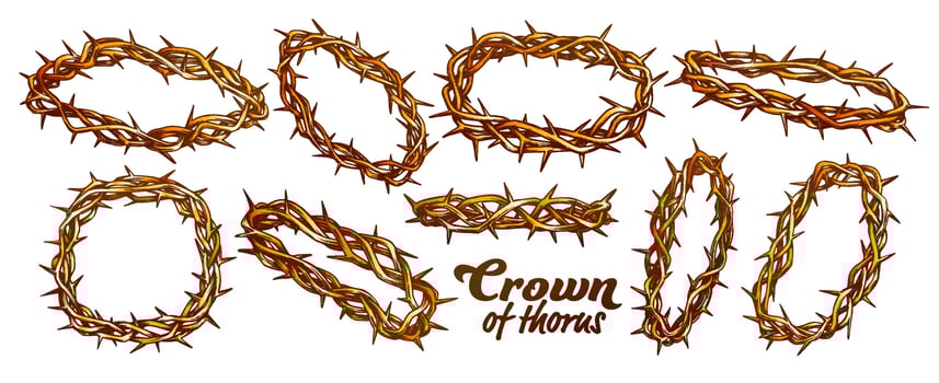 Crown Of Thorns Religious Symbols Set Color Vector