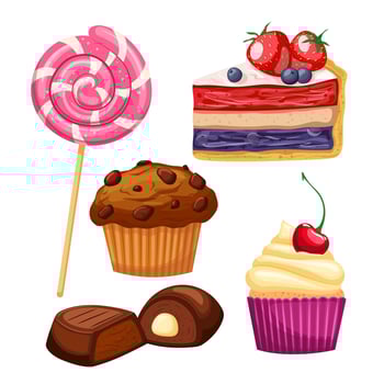 dessert cake bakery set cartoon vector illustration
