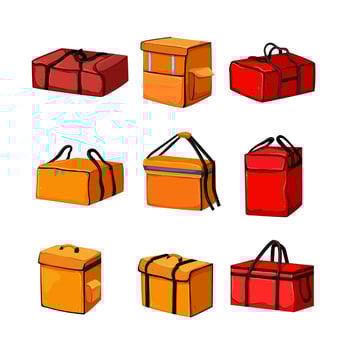 food delivery bag set cartoon vector illustration