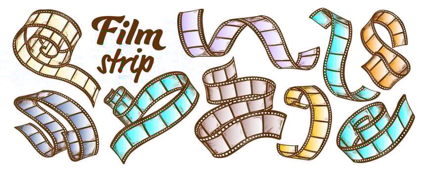 Film Strip For Camera Projector Color Set Vector