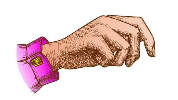 Color Girl Hand Gesture Holding Bag Handdrawn Vector