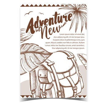 Adventure Tourist Travel Backpack Poster Vector
