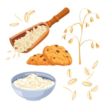 oatmeal food healthy set cartoon vector illustration