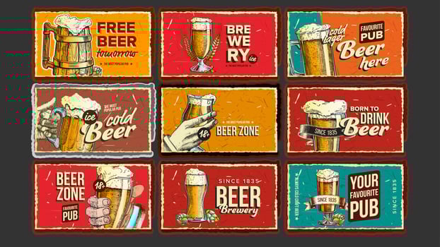 Beer Collection Advertising Poster Set Vector