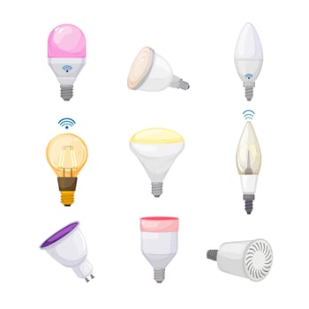 smart light bulb set cartoon vector illustration