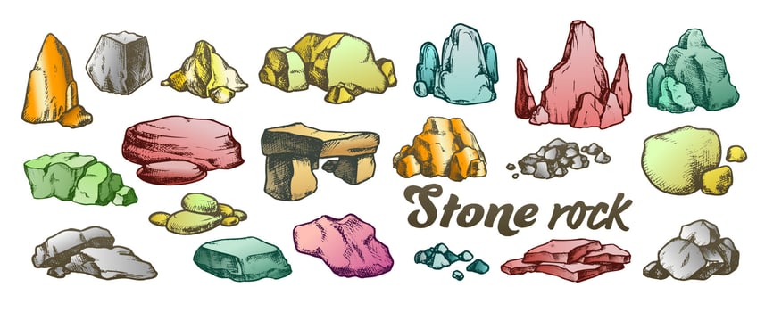 Stone Rock Gravel Collection Color Set Vector