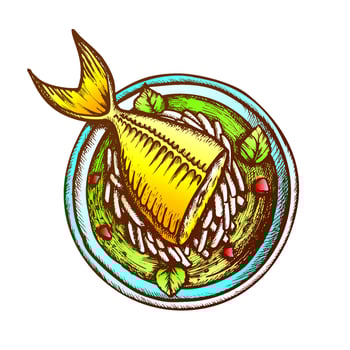 Soup With Fish, Daikon And Condiment Retro Vector