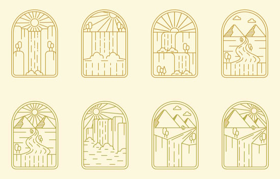 Waterfall Outline With Frame vector