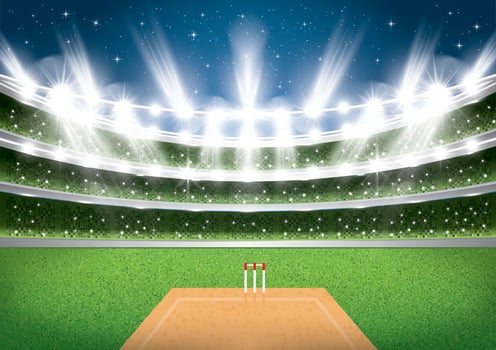 Cricket Stadium with Spotlights. vector