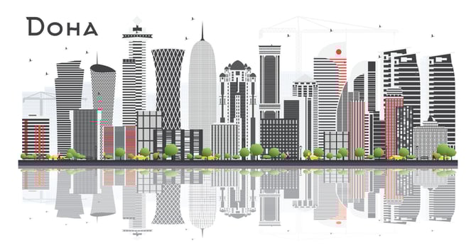 Doha Qatar Skyline with Gray Buildings Isolated on White Background. vector