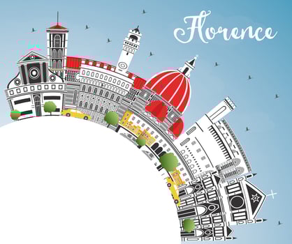 Florence Italy City Skyline with Color Buildings, Blue Sky and Copy Space. vector
