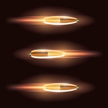 Flying Bullet Set with a Fiery Trace. vector