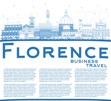 Outline Florence Italy City Skyline with Blue Buildings and Copy Space. vector