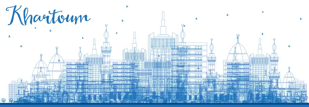 Outline Khartoum Sudan City Skyline with Blue Buildings. vector