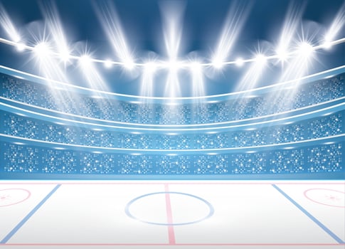 Ice Hockey Stadium with Spotlights. vector