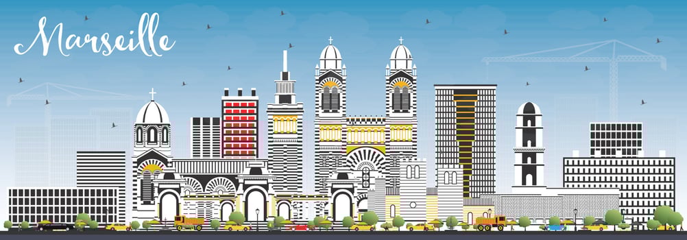 Marseille France City Skyline with Gray Buildings and Blue Sky. vector