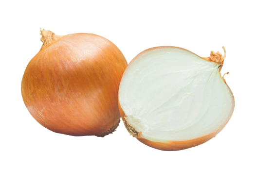 One fresh golden onion bulb with half or slice isolated with clipping path in png file format, Concept of healthy vegetable or food