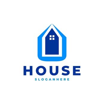 Blue house facade architect logo design vector template.