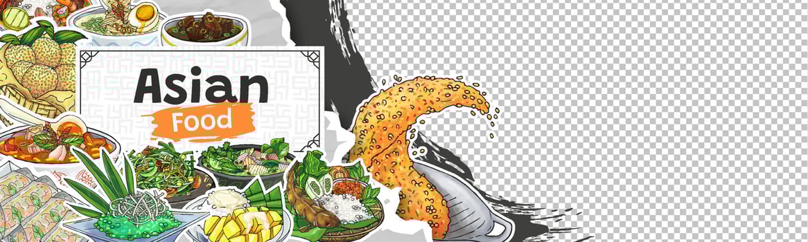 Doodle Hand Drawn Asian Food Banner with Image Space vector