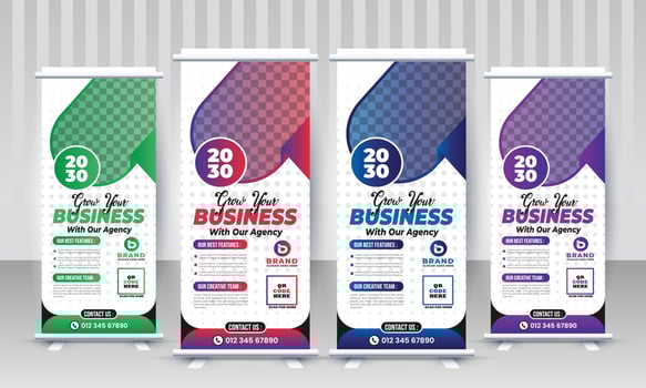 Corporate creative business agency standee x rollup pullup signage retractable banner design vector template for branding and marketing