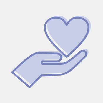 Icon hand and heart. Valentine day celebration elements. Icons in two tone style. Good for prints, posters, logo, party decoration, greeting card, etc. vector