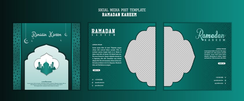 Set of social media post template in square background with simple ornament design for Ramadan Kareem. Good template for islamic celebration design. vector